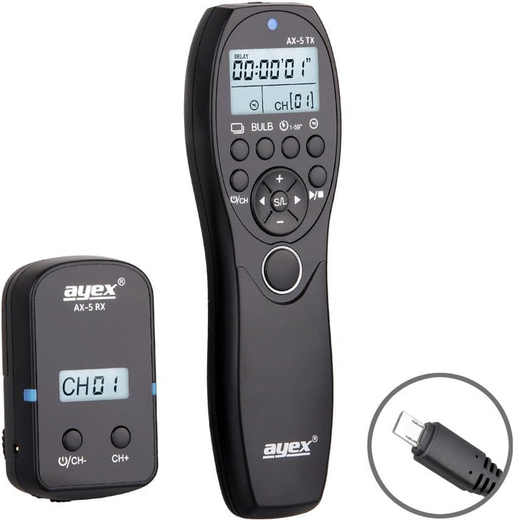 ayex Funk Timer-Fernauslöser AX-5, Kompatibel mit Sony (S2) z.B. a9II a7 a7RIV a7SIII a6600 a6000, a