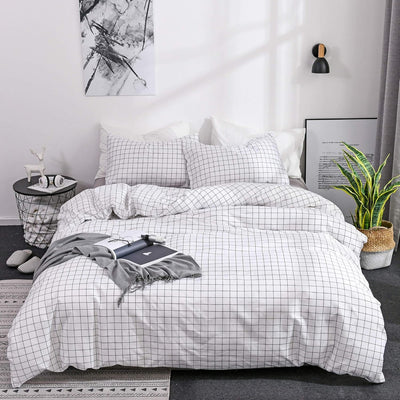OLDBIAO Damen Bettwäsche Kariert, Bettbezug 220x240cm mit 2 Kissenbezug 80x80cm Schwarz Weiss Karo D