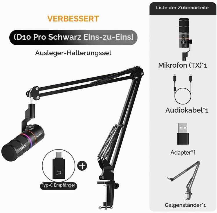 COMICA EJoy D10 Pro Mikrofon Cardioid Dynamisches USB-C/XLR Mikrofon mit 48kHz/24bit, RGB-Beleuchtun