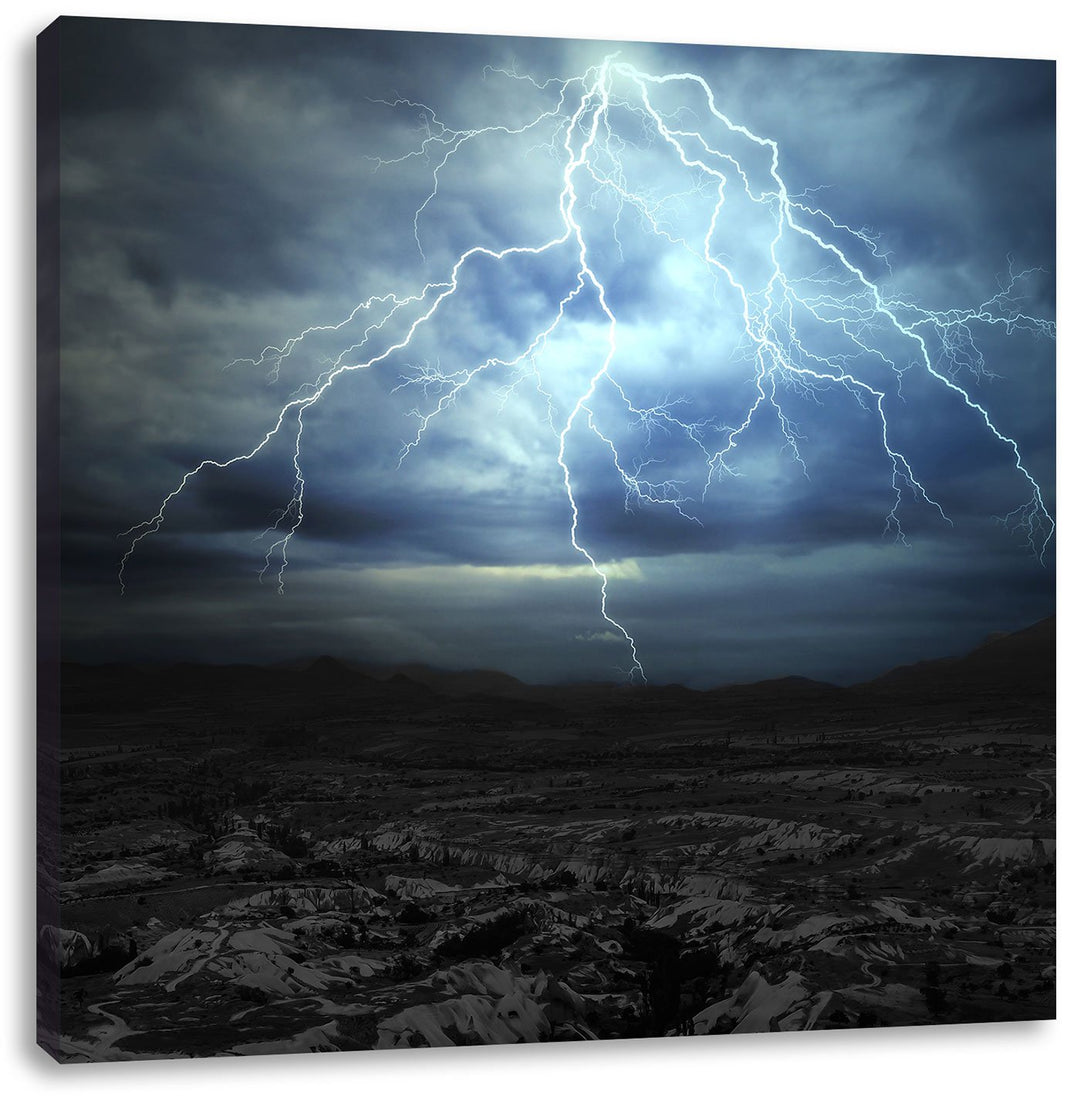 Pixxprint Blitz an Himmel als Leinwandbild Quadratisch/Grösse: 70x70 / Wandbild/Kunstdruck/fertig be