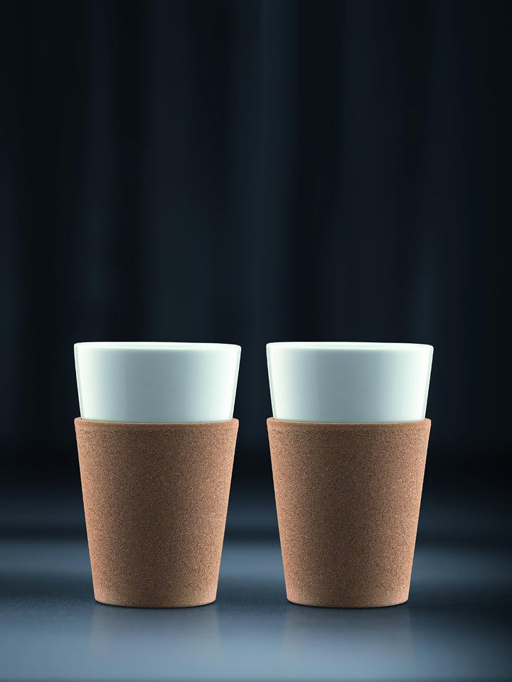 Bodum 11583-109 Bistro Tassen- Set 2 Stück, Porzellan, Kork/Weiss, 0.6 L, 9.9 x 6.5 x 14.6 cm, 2 Ein