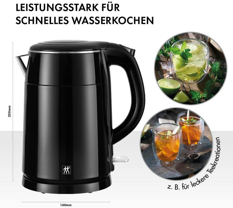 ZWILLING Wasserkocher,1,2 Liter, 1.550-1.850 Watt, Edelstahl/Kunststoff, Schwarz