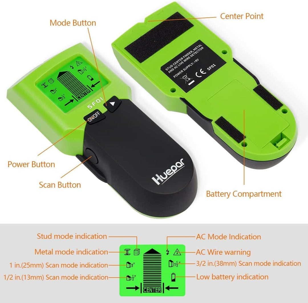 Huepar Balkensucher 5 in 1 Multifunktion-Elektronik-Sensor-Wandscanner mit LCD-Display, Balkensucher