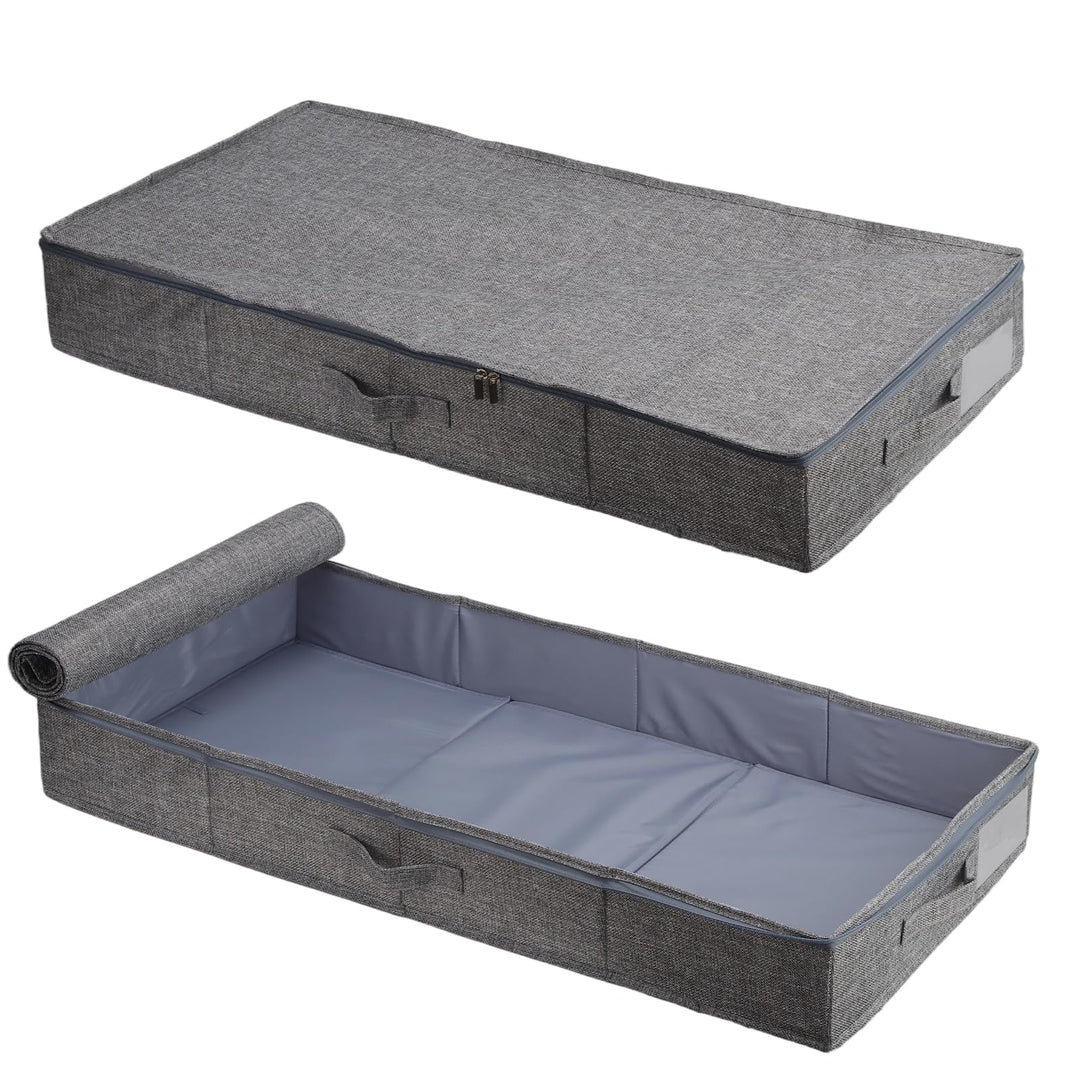2 Stück Unterbett Aufbewahrungsbox, 85 x 40 x 12cm Grau Faltbare Unterbettkommode aus Stoff, Bettkas