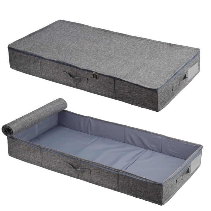 2 Stück Unterbett Aufbewahrungsbox, 85 x 40 x 12cm Grau Faltbare Unterbettkommode aus Stoff, Bettkas