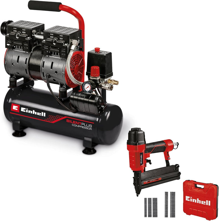 Einhell 4020600 TE-AC 6 Silent Kompressor + 4137790 TC-PN 50 Druckluft-Tacker (Pneumatic), rot, schw