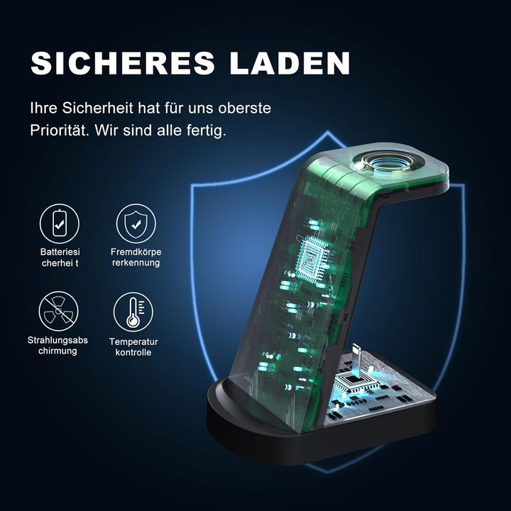 Kabellose Ladestation,Wireless Charger 3 in 1 induktive Kabelloses Ladegerät mit 18W Adapter,kompati