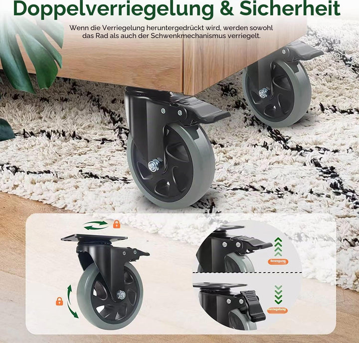 Möbelrollen mit Bremse 125MM Lenkrollen, 4 Stück Schwerlastrollen inkl. Montagezubehör, Transportrol