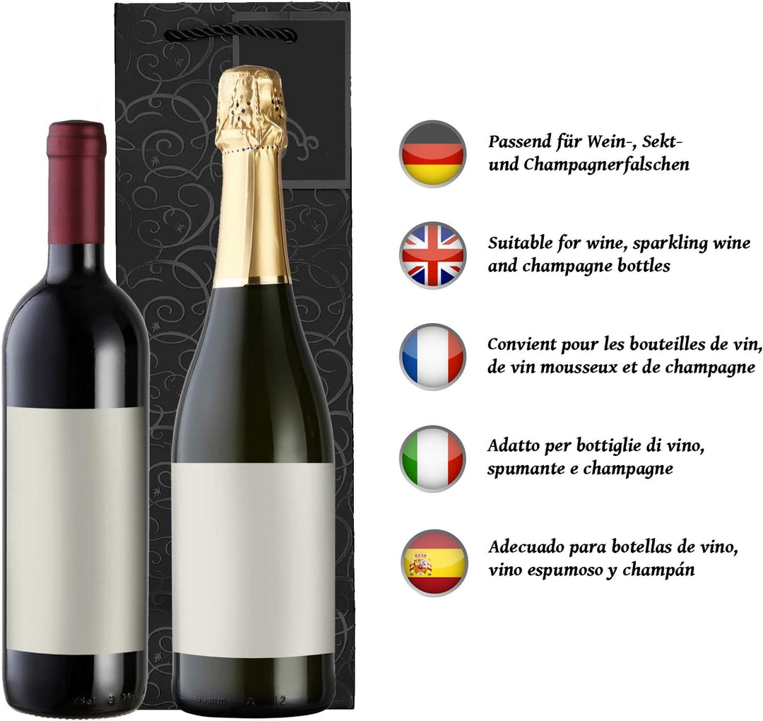 10 Flaschentüten Geschenktüten für Weingeschenke wie Wein Prosecco und Champagner Schwarz mit Orname