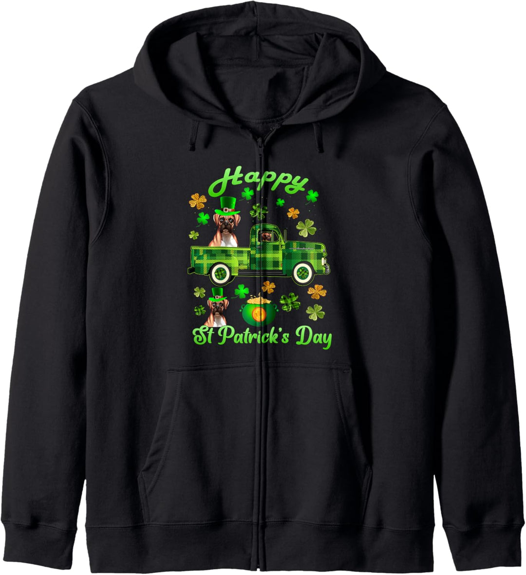 St Patricks Day Boxer Dog Shirt Women Buffalo Plaid Truck Kapuzenjacke