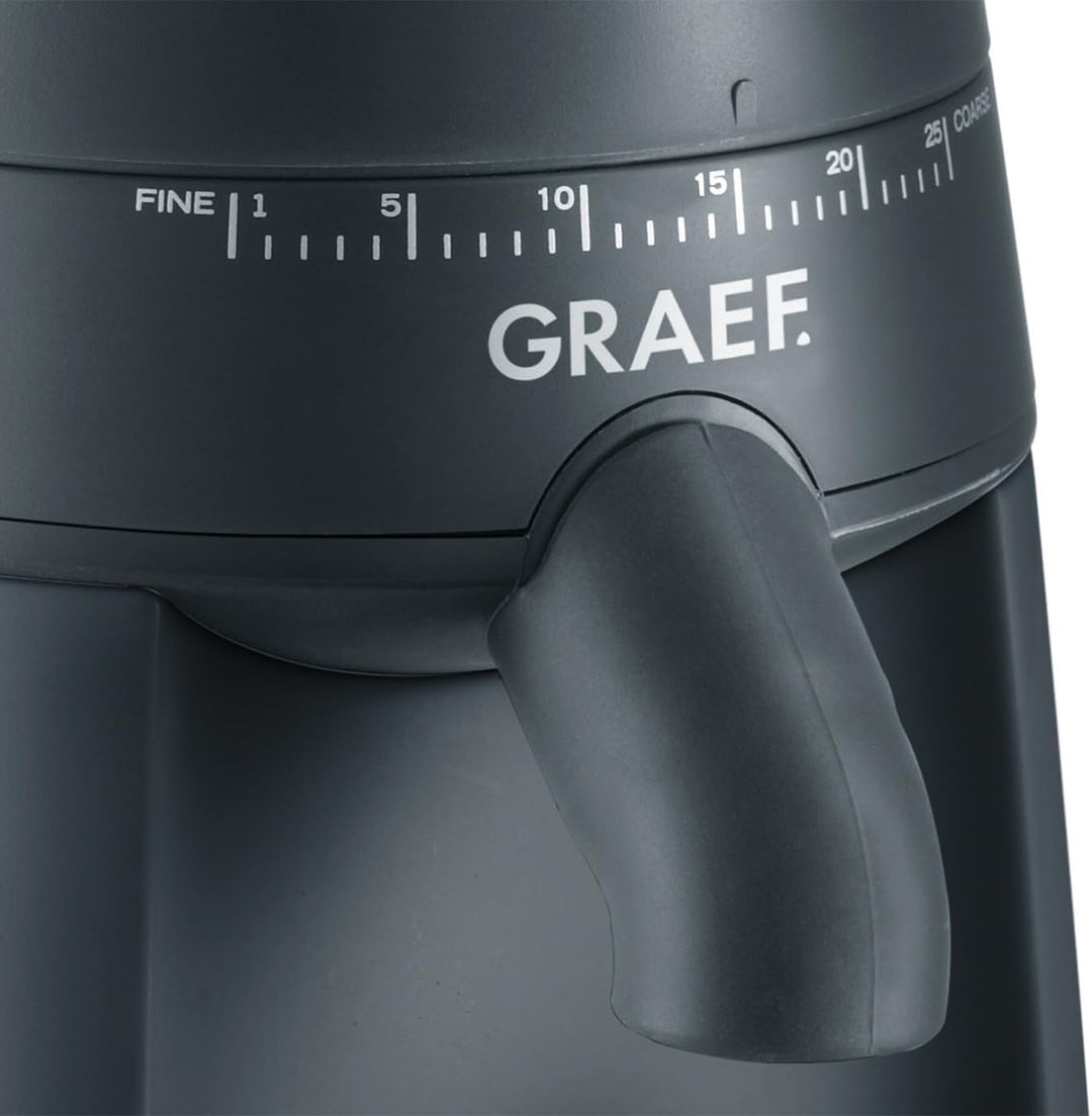 GRAEF Kaffeemühle CM702, Kegelmahlwerk aus Edelstahl, 24 Mahlgradeinstellungen, abnehmbarer 250g Kaf