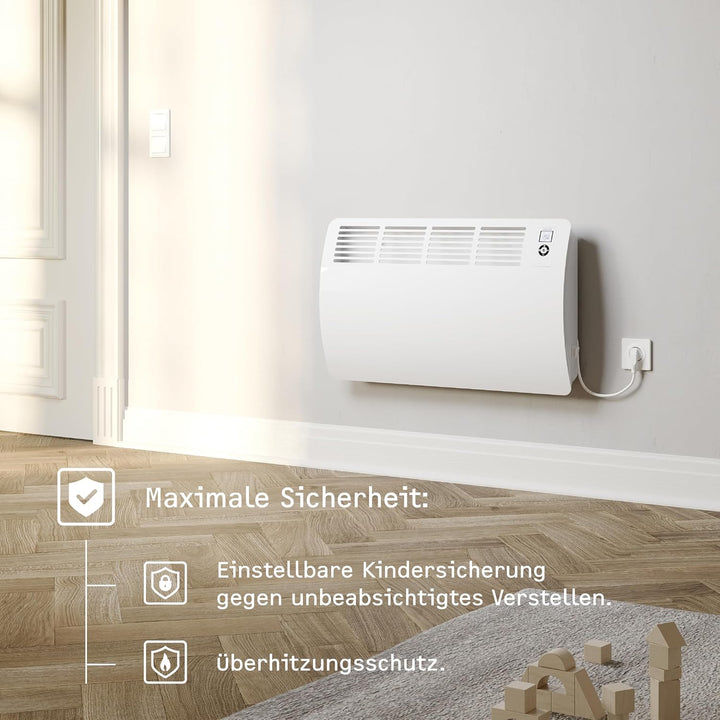STIEBEL ELTRON Wandkonvektor CON 20 Premium, 2 kW für ca. 25 m², VDE geprüft, LC-Display, Wochentime