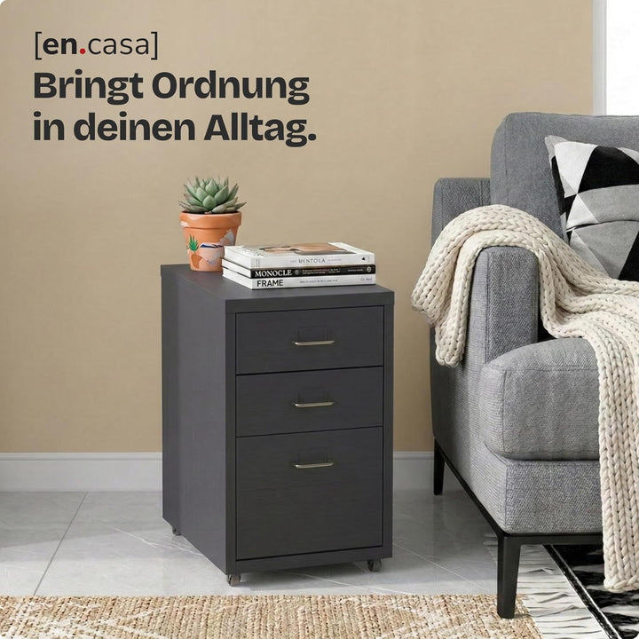 [en.casa] Rollcontainer Kökar Schubladenschrank Metall Aktenschrank mit 3 Schubladen Bürowagen mit R