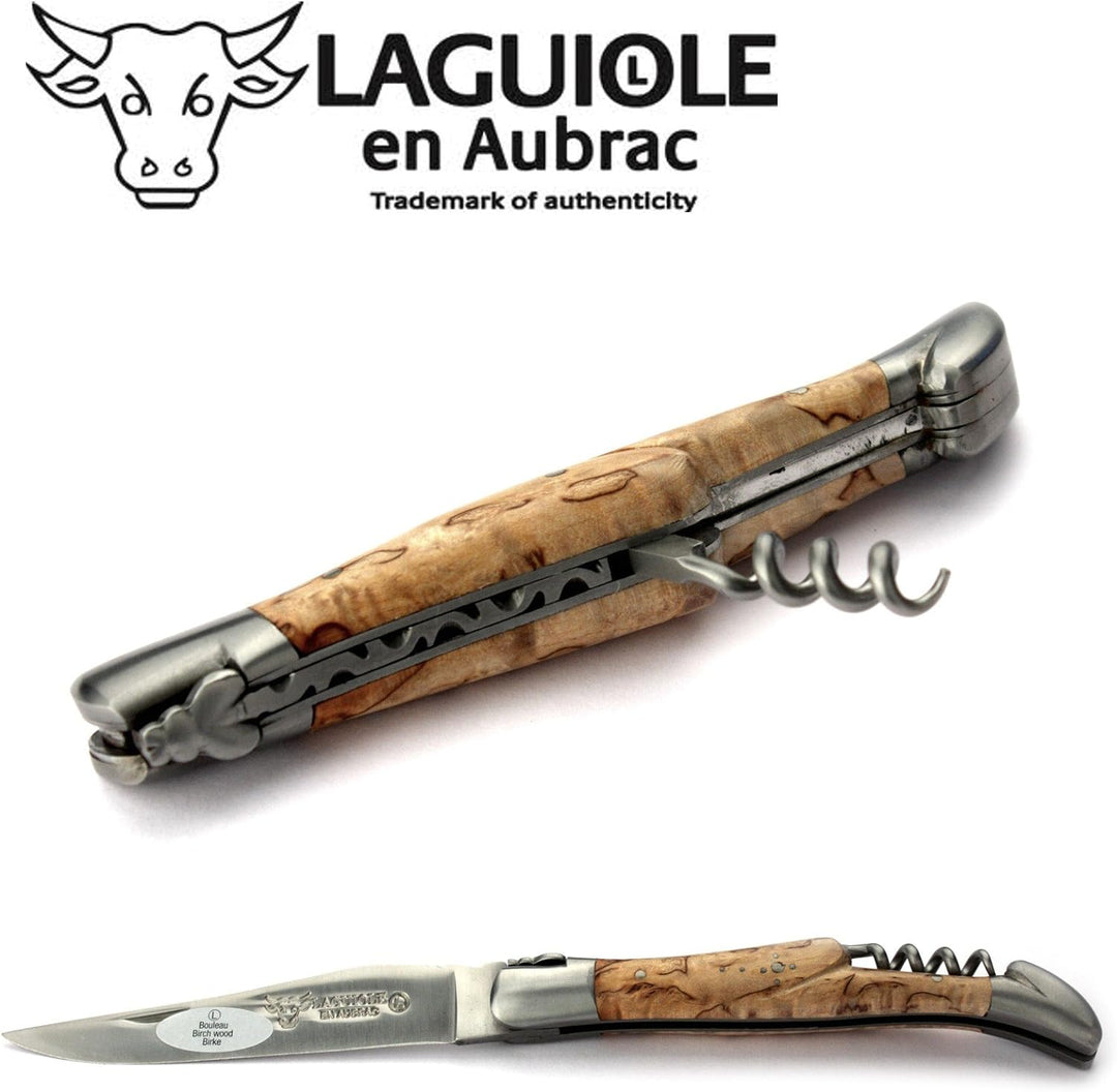 LAGUIOLE en Aubrac Taschenmesser mit Korkenzieher L0312BHIF 12 cm, Griffschalen Birkenholz, Klinge 1
