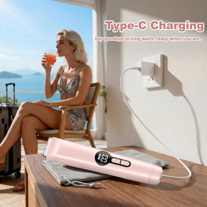 Carehabi Rasierer Damen Intimrasierer für Frauen 2 in 1 Elektrischer Bikini Trimmer mit LED Display