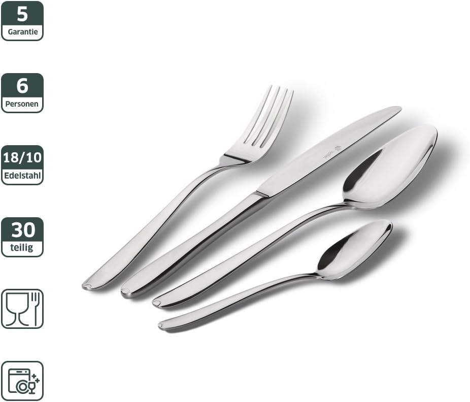 PW Paul Wirths CULTURA 44 Besteck Set für 6 Personen | Essbesteck 30-teilig | Edelstahl rostfrei, po