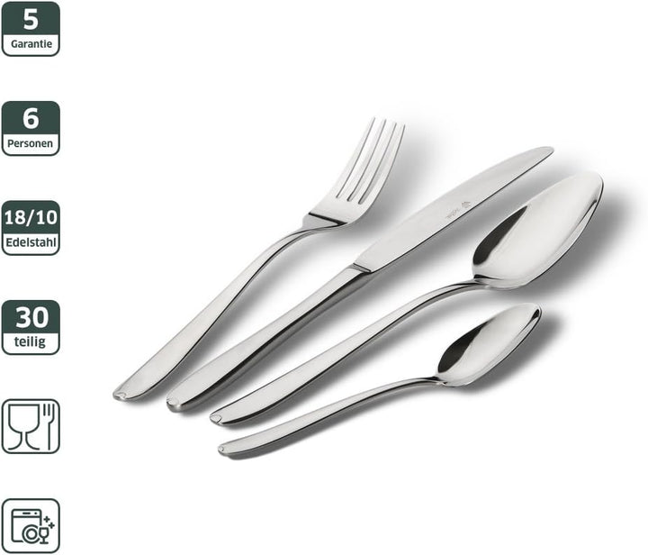 PW Paul Wirths CULTURA 44 Besteck Set für 6 Personen | Essbesteck 30-teilig | Edelstahl rostfrei, po
