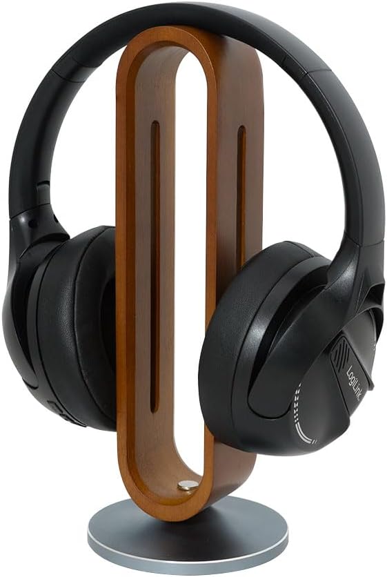 LogiLink AA0193 - Kopfhörerständer aus Bambusholz, Aluminiumbasis, bis 5 kg, Over/On-Ears, Farbe: Br