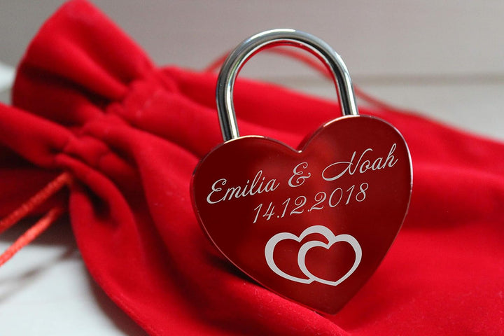 ELUNO Liebesschloss Herzschloss Schloss mit Gravur und Schlüssel I Valentinstags Geschenk für Sie Ih