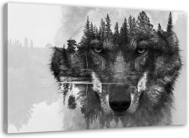 Feeby Bilder Wolf Wald Tiere XXL 120x80 cm 1Teilig Wandbilder Bild auf Leinwand Leinwandbilder Kunst