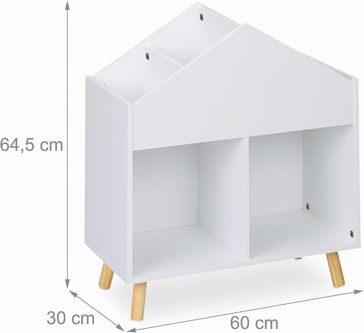 Relaxdays Kinderregal Haus, HxBxT: 64,5 x 60 x 30 cm, 6 Fächer, Aufbewahrungsregal Kinderzimmer, Hau