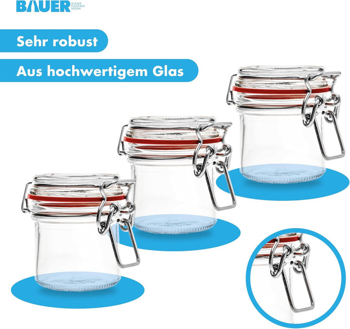 Flaschenbauer - 8er Set Drahtbügelgläser 125ml - Vorratsglas mit Dichtungsringen inkl. Etiketten, Ei