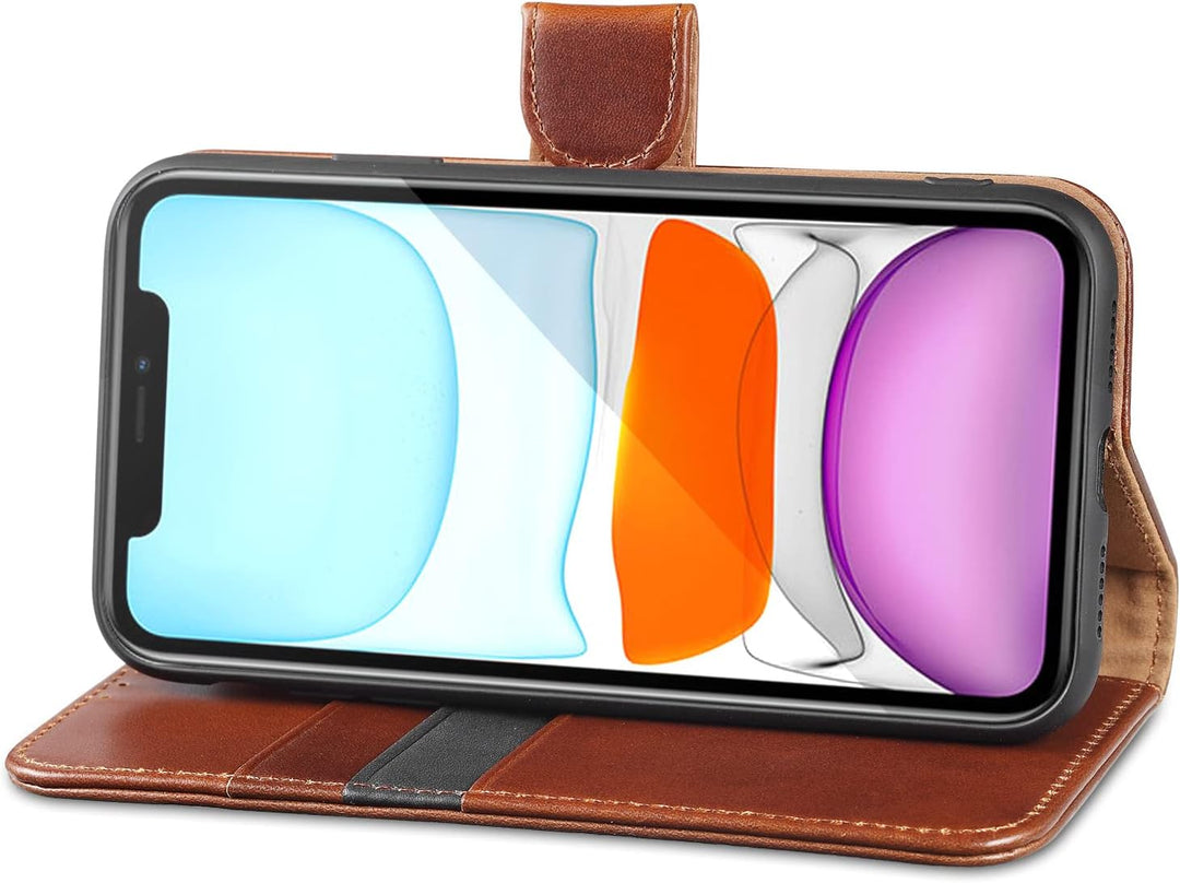 LENSUN Echtleder Hülle für iPhone 11, Handyhülle [Echtes Leder][Magnetverschluss][RFID Schutz] Handy