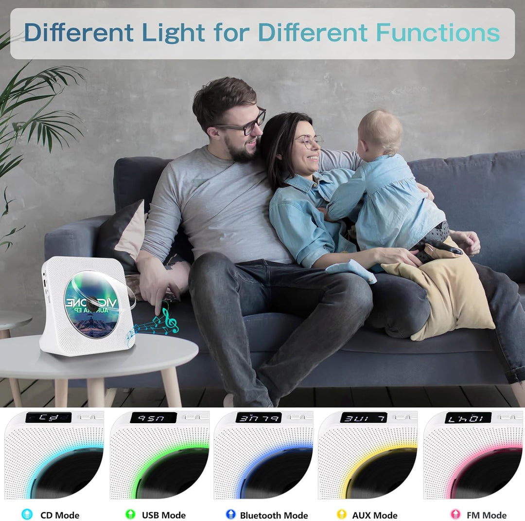 CD Player mit Bluetooth-Transmitter, tragbarer Bluetooth CD Player mit Timer, Staubschutzhülle, FM-R