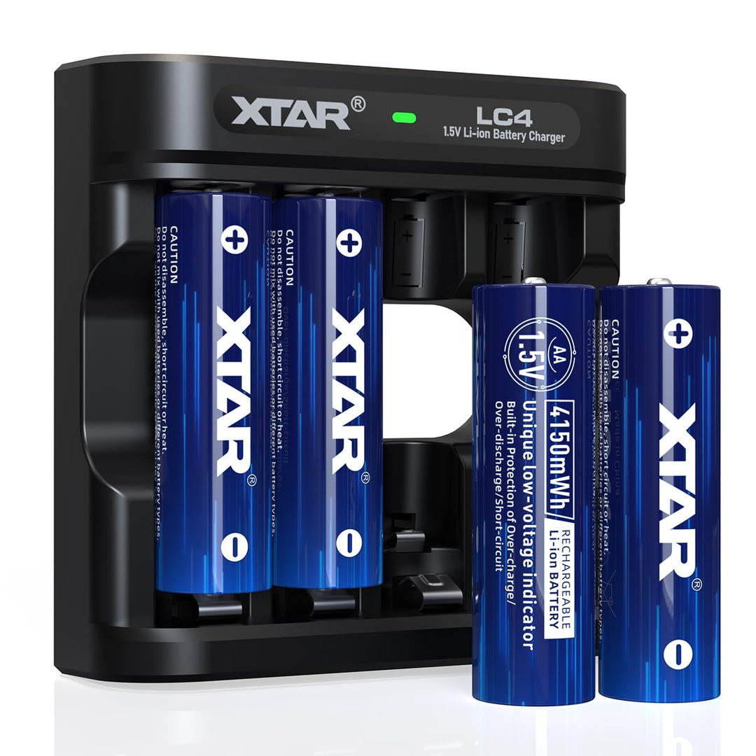 XTAR 4150mWh 1,5V AA wiederaufladbare AA Batterien (4Pack-4150mWh AA + LC4 Ladegerät)
