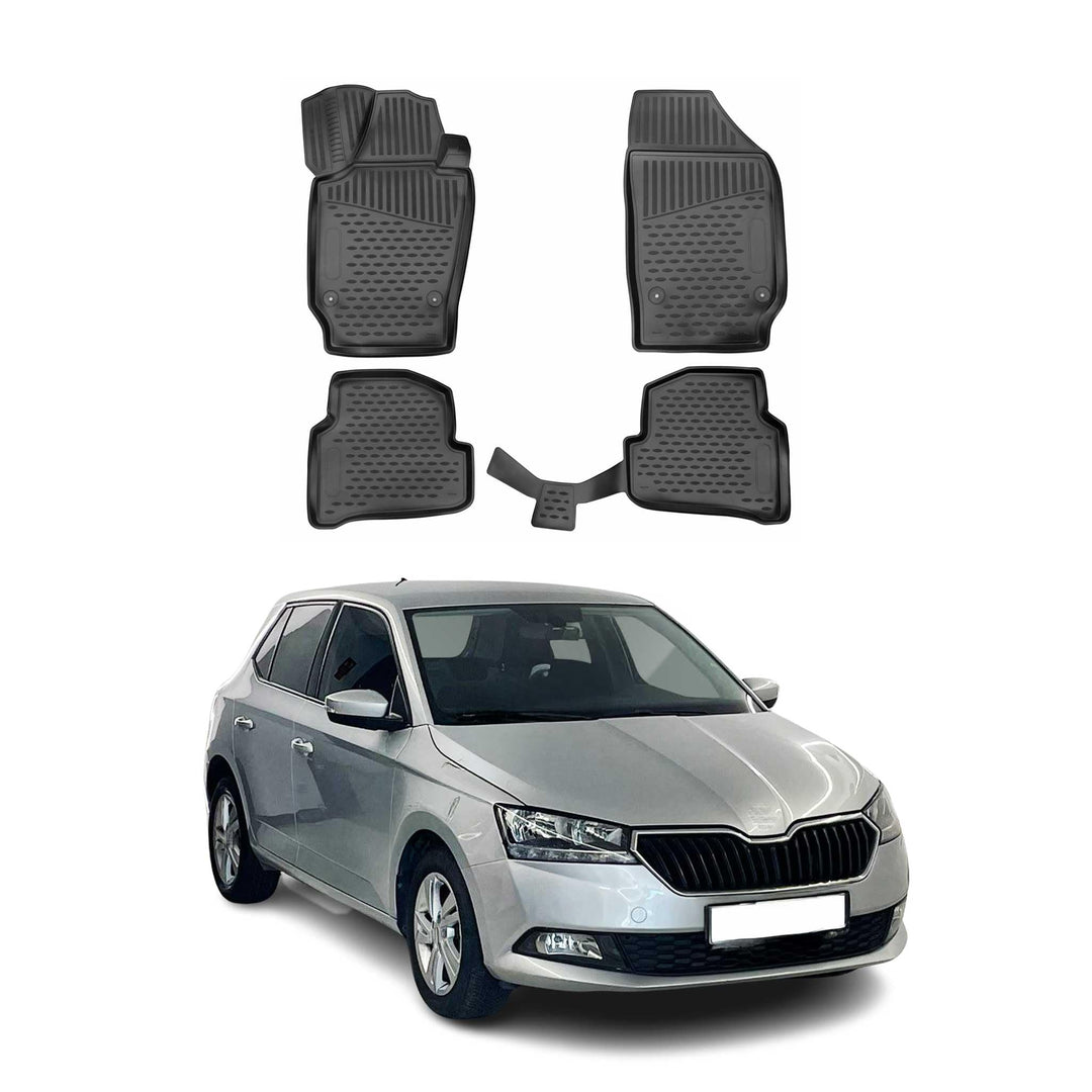 OMAC Gummimatten Fussmatten kompatibel mit Skoda Fabia 2019-2021 TPE Automatten Schwarz 4X Fussmatte