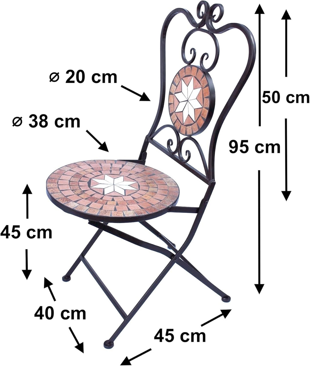 DanDiBo Gartenstuhl Metall Mosaik Merano Stuhl 12002 H-95 cm Metallstuhl Mediterran Wetterfest Bistr