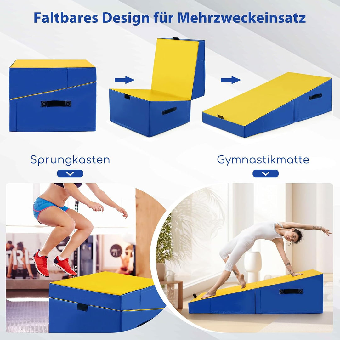 COSTWAY Schräge Gymnastikmatte, keilförmige Weichbodenmatte klappbar, 2 in 1 Turnmatte mit Tragegrif