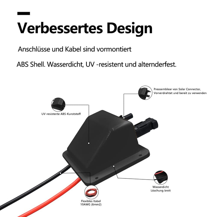 Sayhome ABS Double Solar Kabeleinführung Gehäuse mit 10ft 10awg weichem Kupferkabel, für Wohnmobil,
