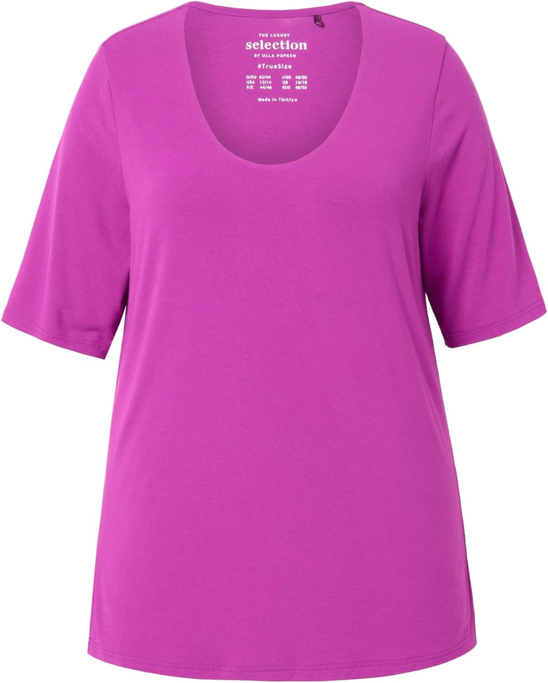 Ulla Popken Damen T-Shirt, vorne doppellagig, V-Ausschnitt, Halbarm, Brombeere