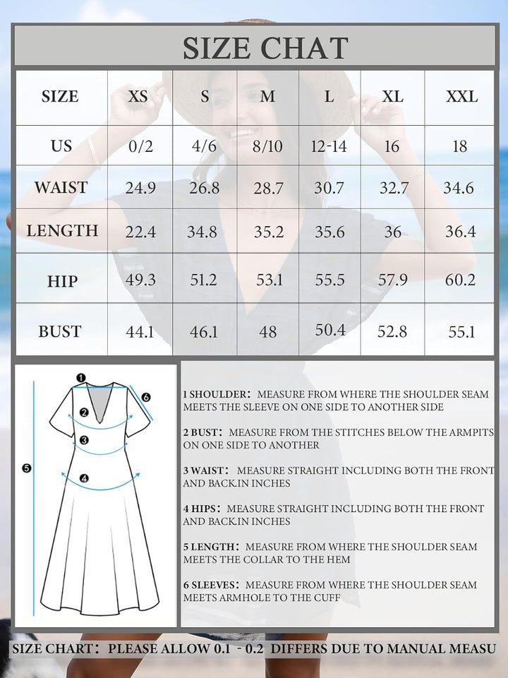 CUPSHE Damen Bikini Cover Up Strandkleid V Ausschnitt Kurzarm Blätter Print Seitenschlitz Sommer Bea