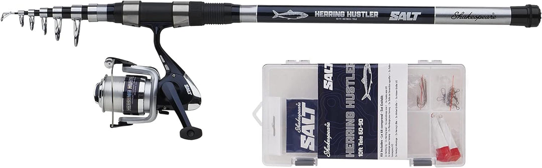 Shakespeare Salt Herring Hustler Sea Fishing Combo, inklusive starker Graphitrolle, Fiberglasrute, H
