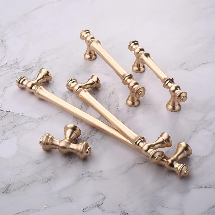 Amerdeco 10 Stück Möbelgriffe Gebürstetes Messing 96mm Lochabstand Schubladen Griffe für gold Küchen