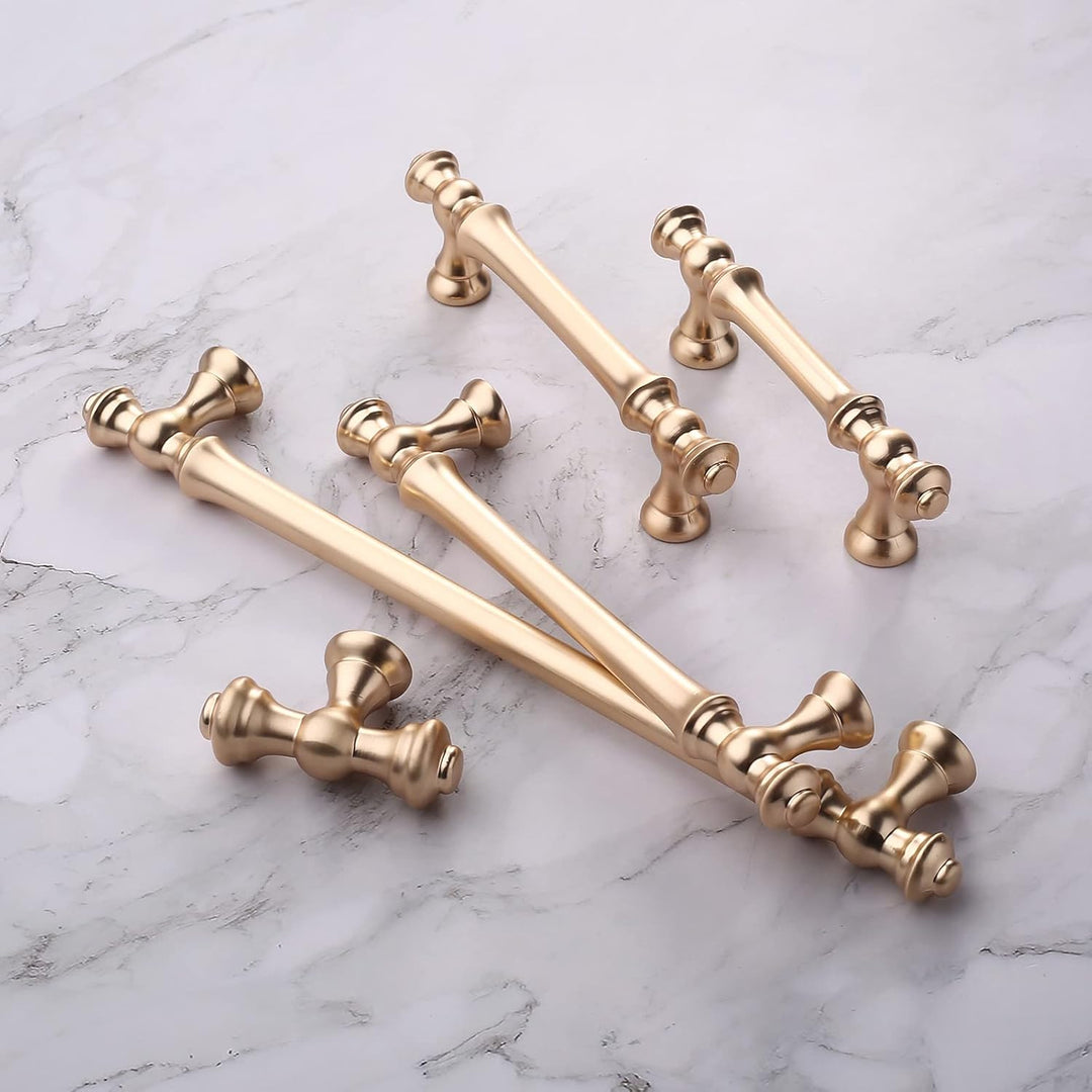 Amerdeco 10 Stück Möbelgriffe Gebürstetes Messing 192mm Lochabstand Schubladen Griffe für gold Küche