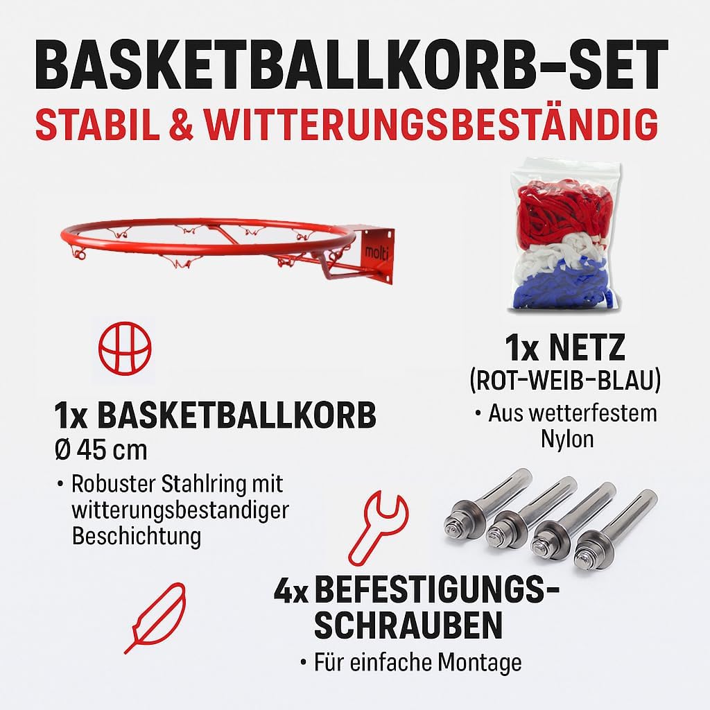 HangRing Basketballkorb Set mit Ball Netzt und Befestigungsschrauben Basketball Basketballring Durch
