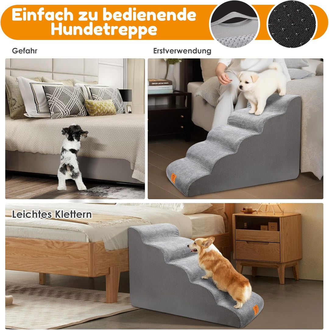Zvonema Hundetreppe, Hundetreppe für Kleine Hunde, rutschfest Hunde Treppe 5 Stufen, Haustiertreppe
