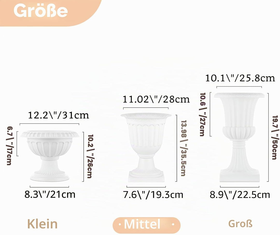 NUPTIO 2 Stück Blumenspindel, Dekorative Urne aus Kunststoff mit Einer Höhe von 35.5cm, Hoher Kunsts