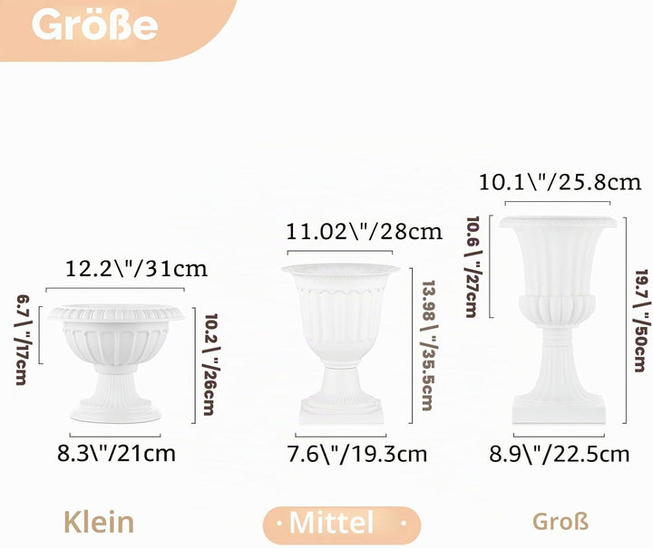 NUPTIO 2 Stück Blumenspindel, Dekorative Urne aus Kunststoff mit Einer Höhe von 35.5cm, Hoher Kunsts