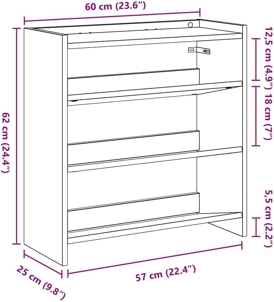 vidaXL Schuhregal Grau Sonoma 60x25x62 cm Holzwerkstoff, Schuhschrank, Schuhaufbewahrung, Schuhe Org
