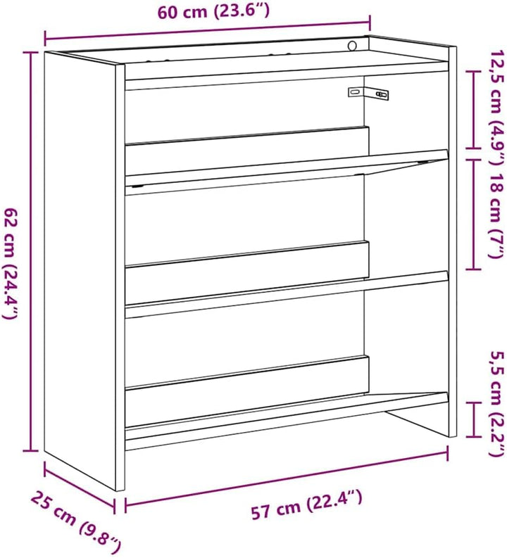 vidaXL Schuhregal Grau Sonoma 60x25x62 cm Holzwerkstoff, Schuhschrank, Schuhaufbewahrung, Schuhe Org