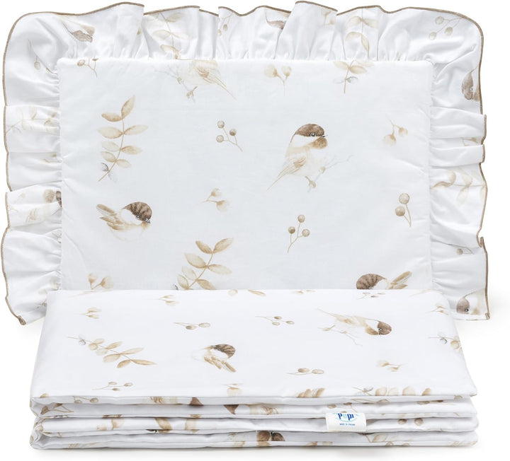 Pepi - Bettwäsche Weiss Rüschen - Kissen 30×40 und Bettdecke mit Füllung 75×100 - Musselin Bettwäsch