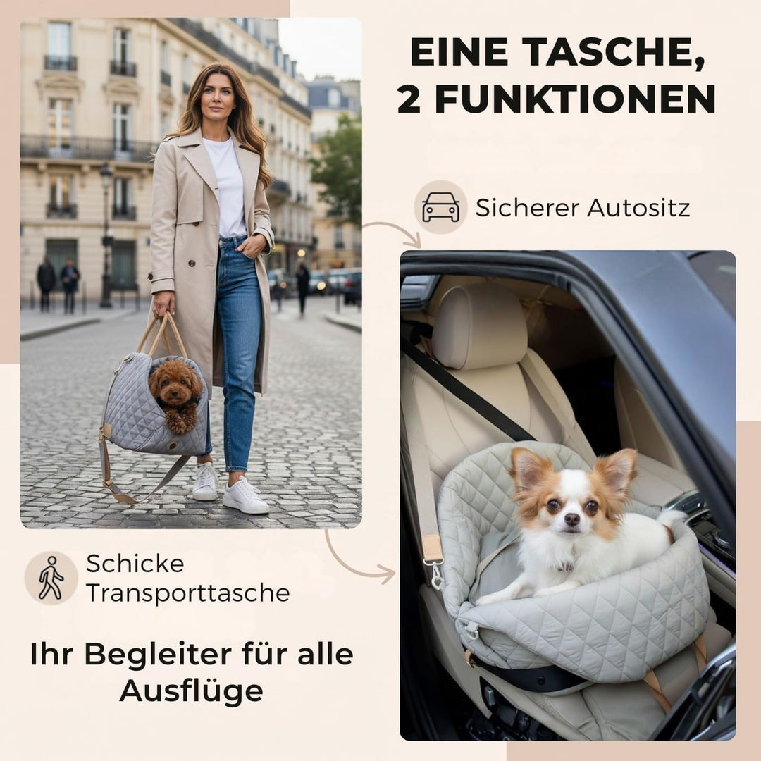 Hundetransporttasche fürs Auto, Auto-Hundesitz, Katzentransporttasche mit Schultergurt und Sicherhei