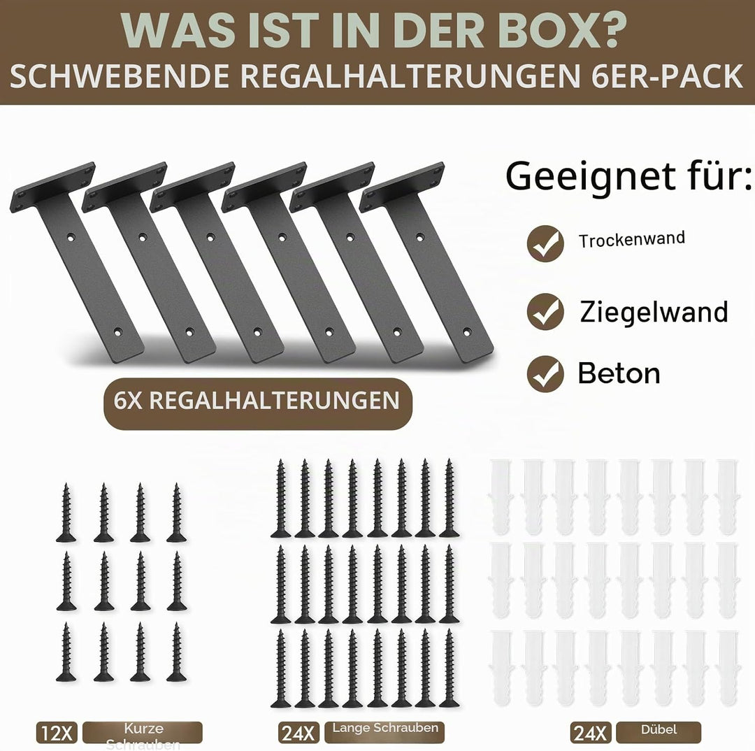 Robuste Regalhalterung, rustikale schwebende Regalhalterung für Regale, Wandmontage, 6 Stück, indust