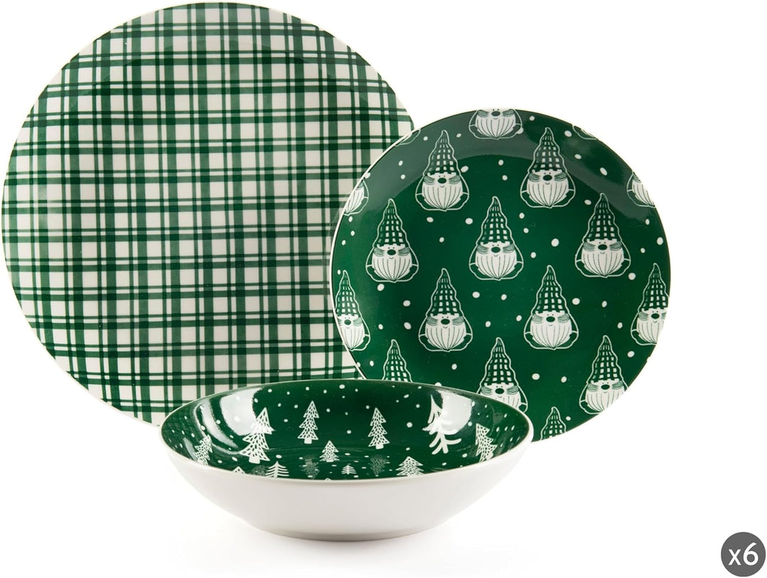 Excelsa Green Winter Porzellanteller-Service, 18-teilig, Grün mit Weihnachtsmotiven, flache Teller 2