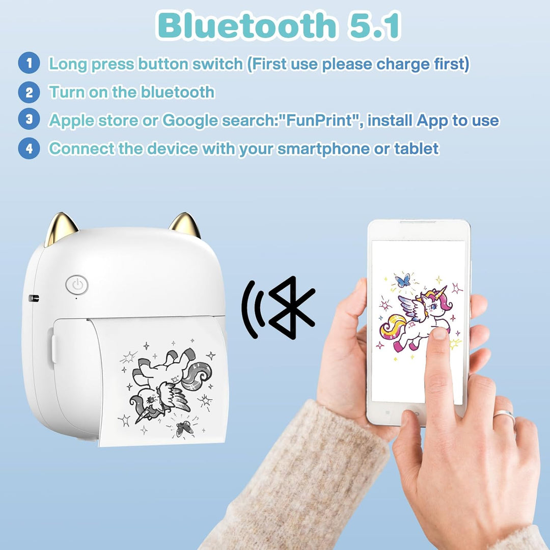 Mini Drucker, Tragbarer Mini Fotodrucker Thermodrucker Smartphone Taschendrucker, Wireless Bluetooth