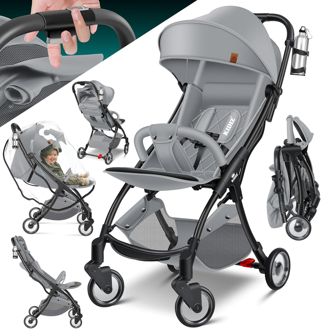 KIDIZ® Kinderwagen Premium Kinderbuggy klappbar Liegebuggy Sportwagen Faltbar 360°Räder 5-Punkt Gurt